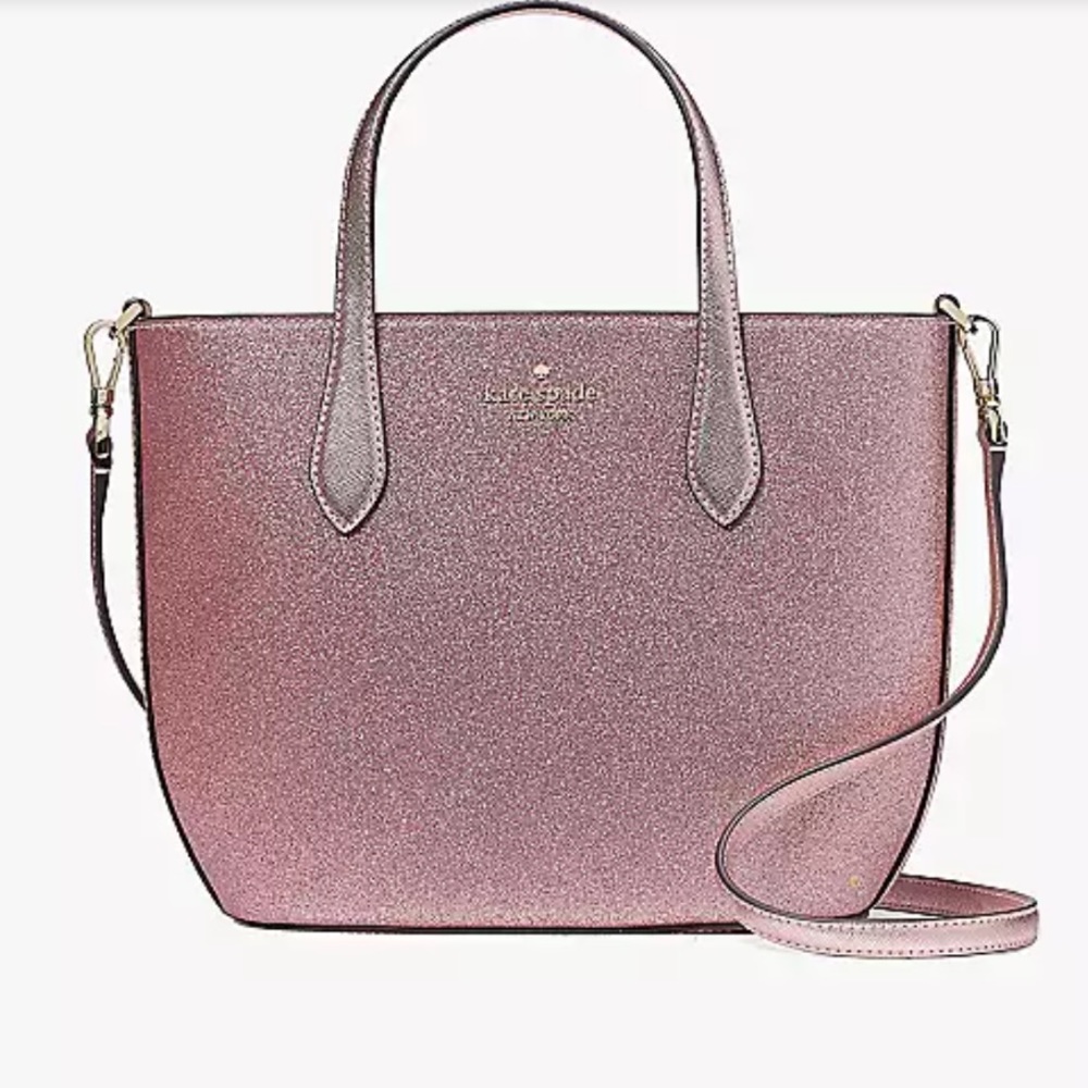 Kate Spade Glitter Glimmer Small Zip Satchel Crossbody Bag Mitten Pink Holiday